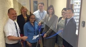 The district director from the office of Representative Elizabeth Esty (D-CT), Stephanie Podewell, was on hand for a ribbon cutting and tour of the new Genoa Healthcare pharmacy located within the Wheeler Clinic in Plainville, Conn. on May 15