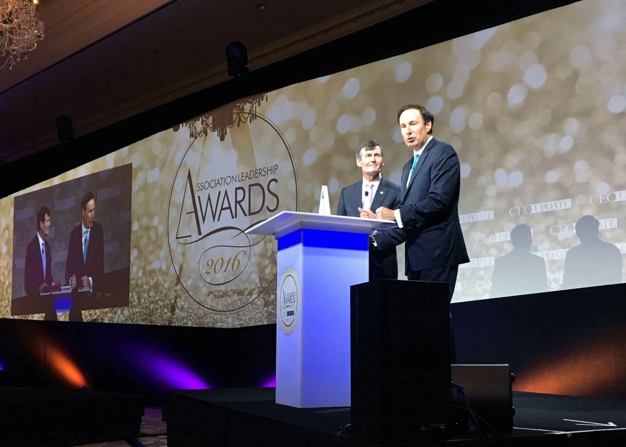 NACDS President and CEO Steven C. Anderson, IOM, CAE, at right, accepted CEO Update magazine's 2016 Trade Association CEO of the Year award
